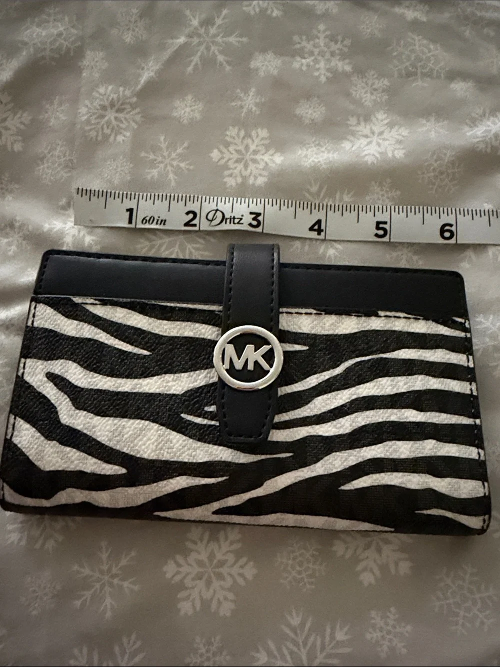 Michael Kors Black and White Zebra-Print Leather Continental Wallet